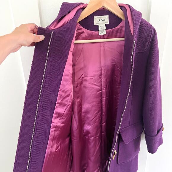 L.L. Bean Purple Wool Zip Toggle Coat Women's Size XS Petite - Picture 9 of 10